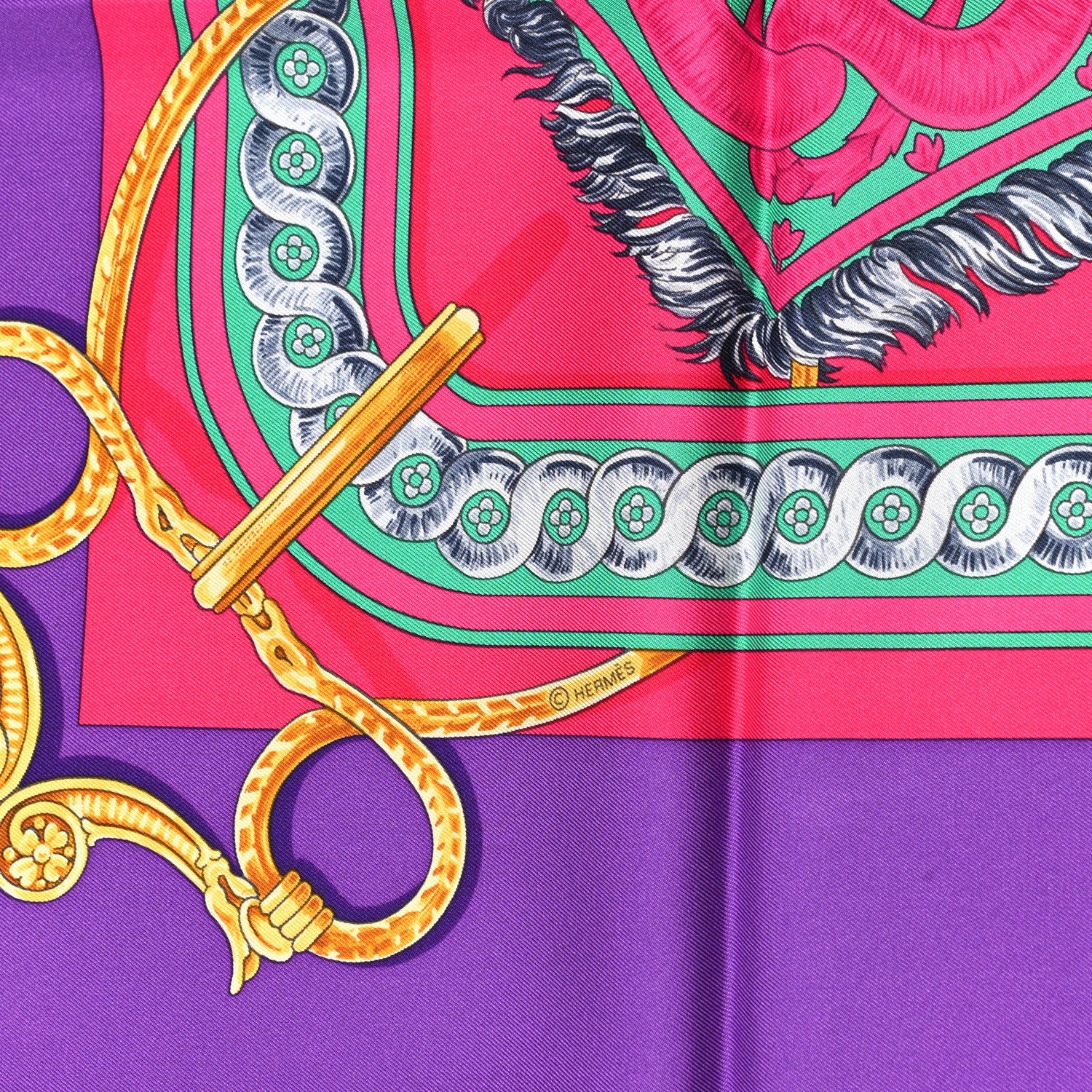 Hermes Silk Bride De Cour Scarf 90 Violet Rose Vif Menthol 3 of 4
