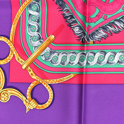 Hermes Silk Bride De Cour Scarf 90 Violet Rose Vif Menthol 3 of 4