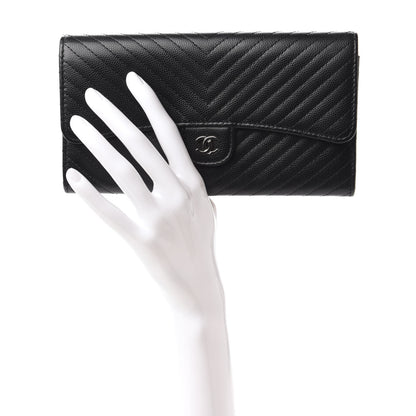 Chanel Caviar Chevron Quilted Large Flap Wallet Black 2 of 12