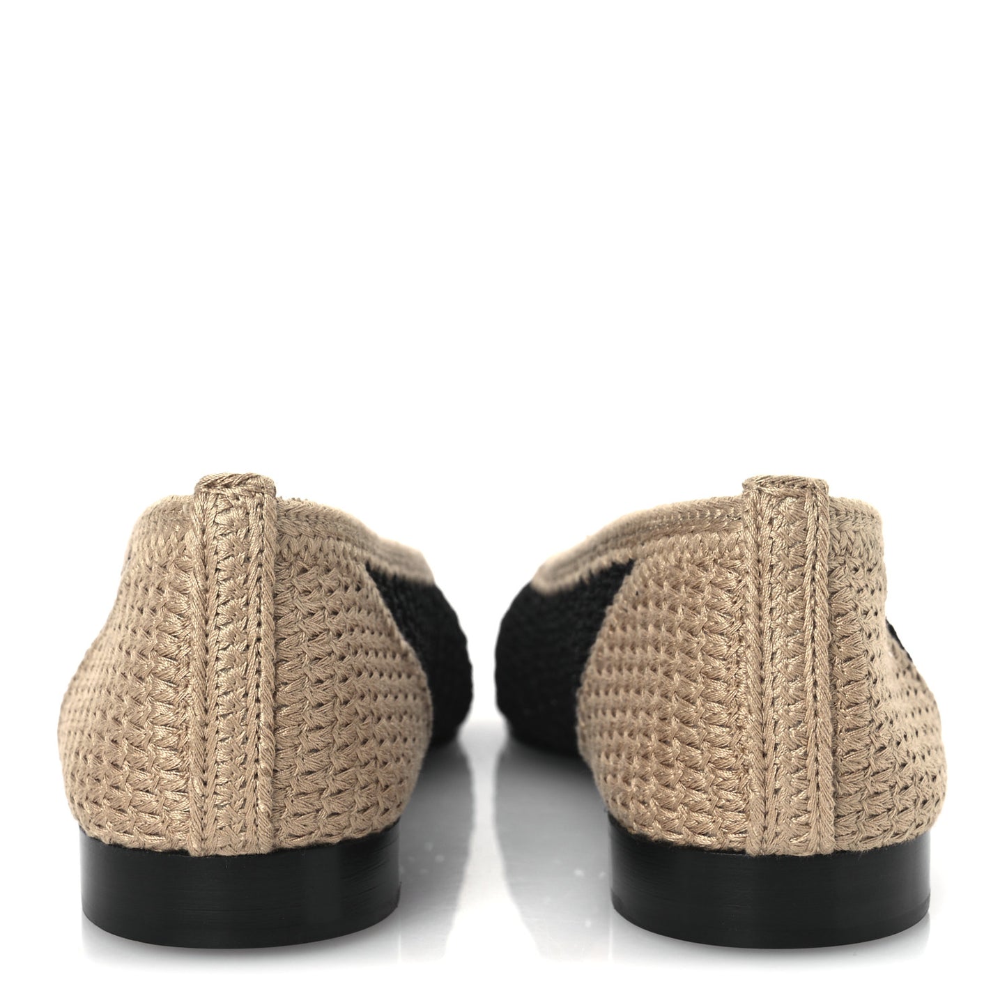 Raffia Cap Toe Ballerina Flats 38 Black Beige