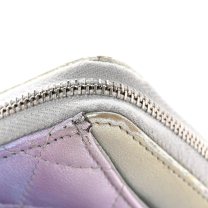 Chanel Gradient Metallic Calfskin Quilted Zip Around Coin Purse Wallet Silver Blue Yellow Purple 12 of 12