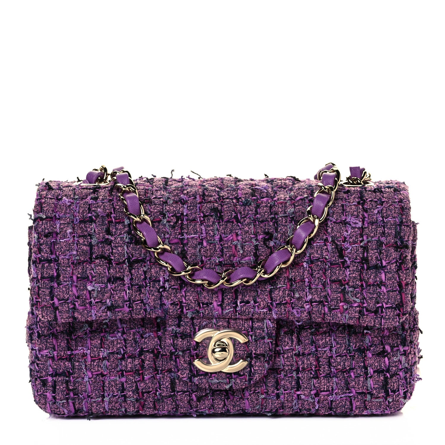 Chanel Tweed Quilted Mini Rectangular Flap Light Purple Pink Navy 3 of 36