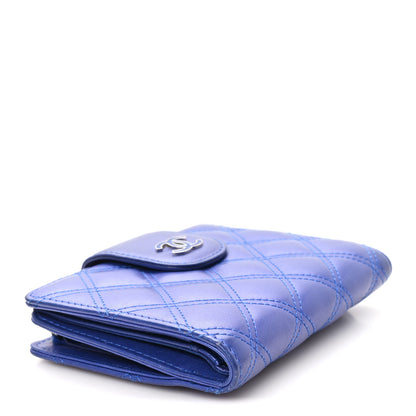 Chanel Iridescent Lambskin Quilted Double Stitch Compact Zipped Pocket Wallet Purple 4 of 9