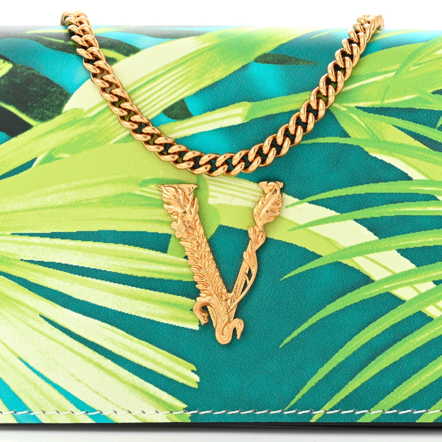 Vitello Jungle Print Mini Virtus Chain Clutch Green White