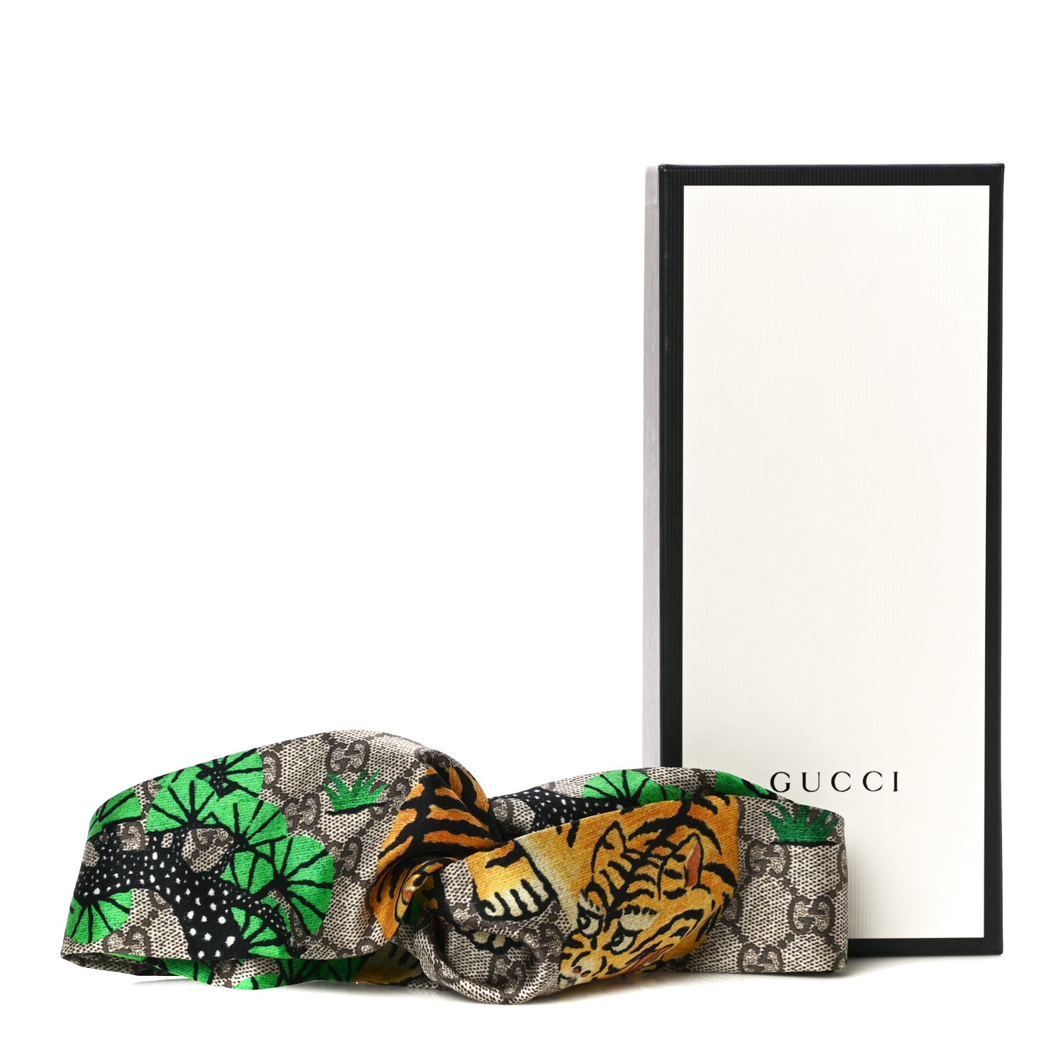 Gucci Silk Monogram Bengal Tiger Print Duchesse Headband Green 4 of 4