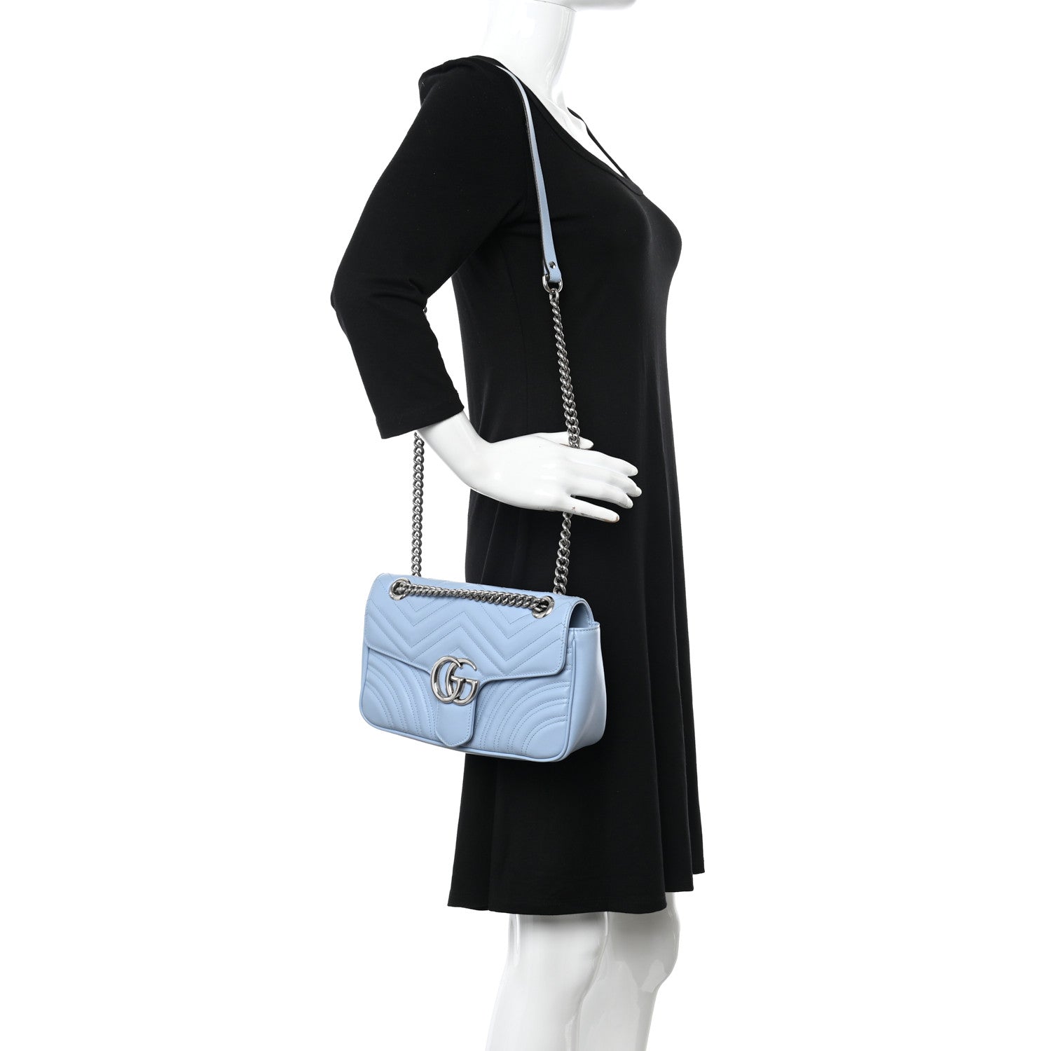 Gucci Calfskin Matelasse Small GG Marmont Shoulder Bag Porcelain Light Blue 2 of 10