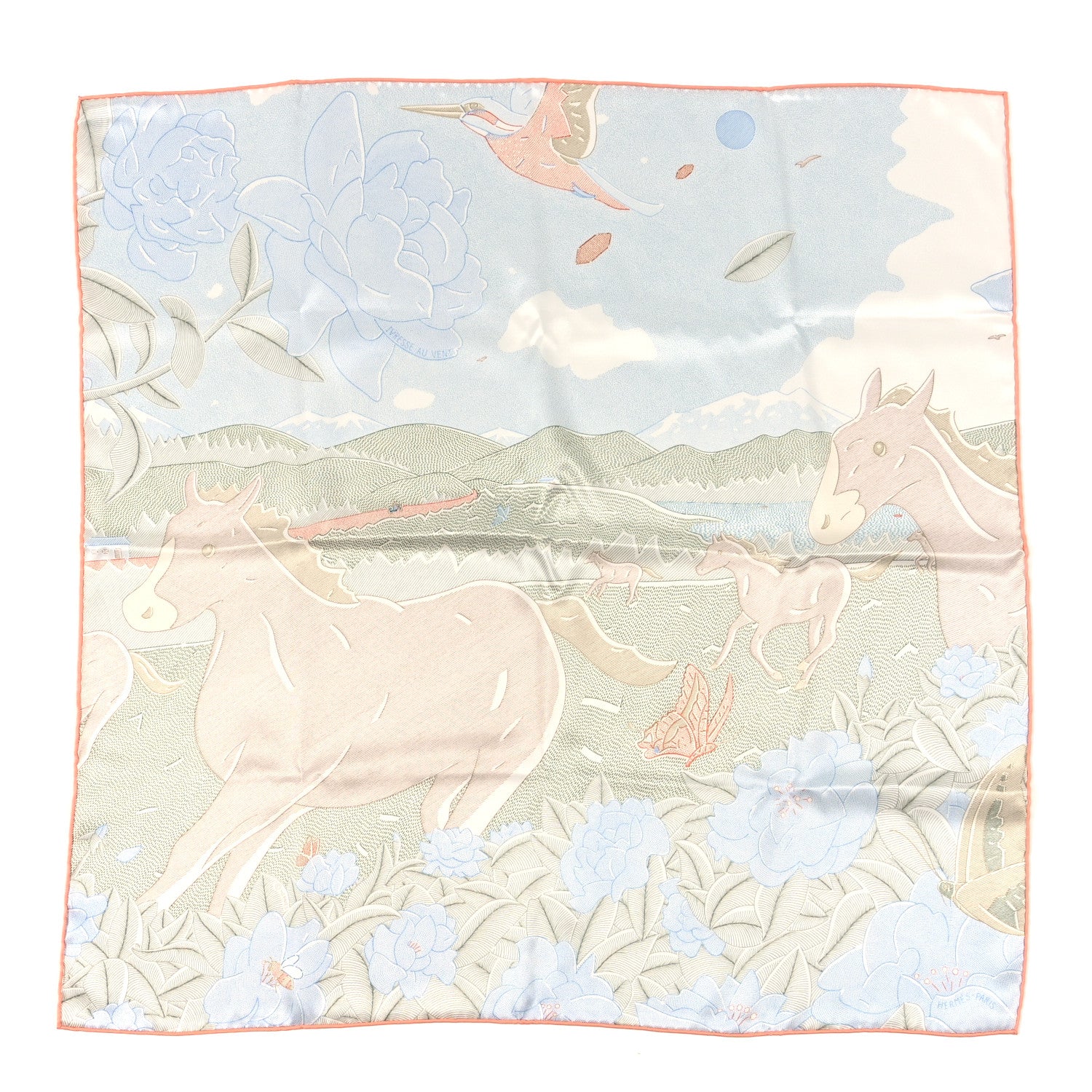 Hermes Vintage Silk Ivresse Au Vent Scarf 70 Bleu Pale Vert Amande 1 of 4