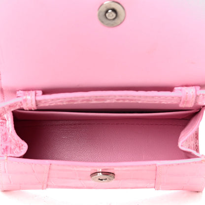 Balenciaga Shiny Calfskin Crocodile Embossed Hourglass Top Handle Bag Mini Pink 4 of 9