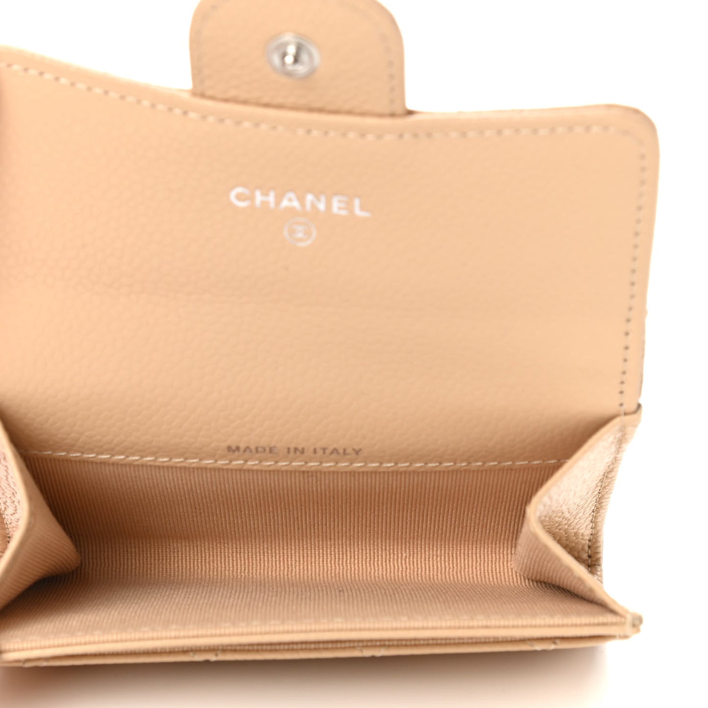 Caviar Quilted Flap Card Holder Wallet Beige