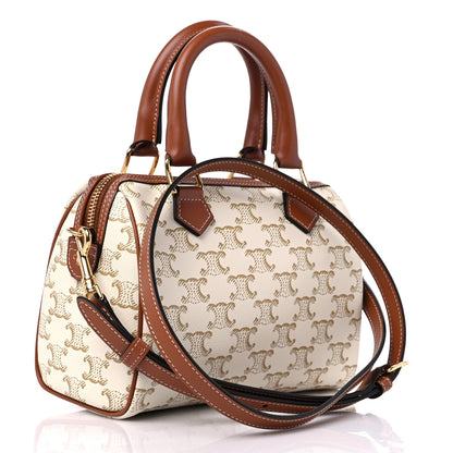 Celine Triomphe Canvas Calfskin Small Boston Bag White 3 of 8