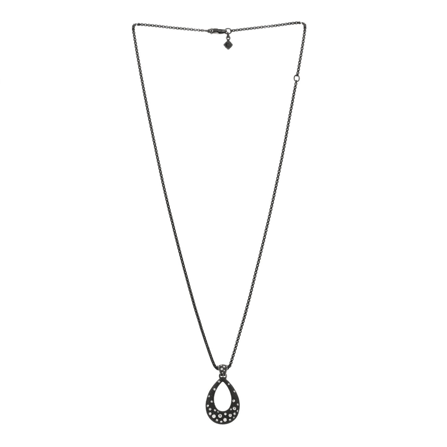 Darkened Sterling Silver Diamond Midnight Melange Teardrop Pendant Necklace