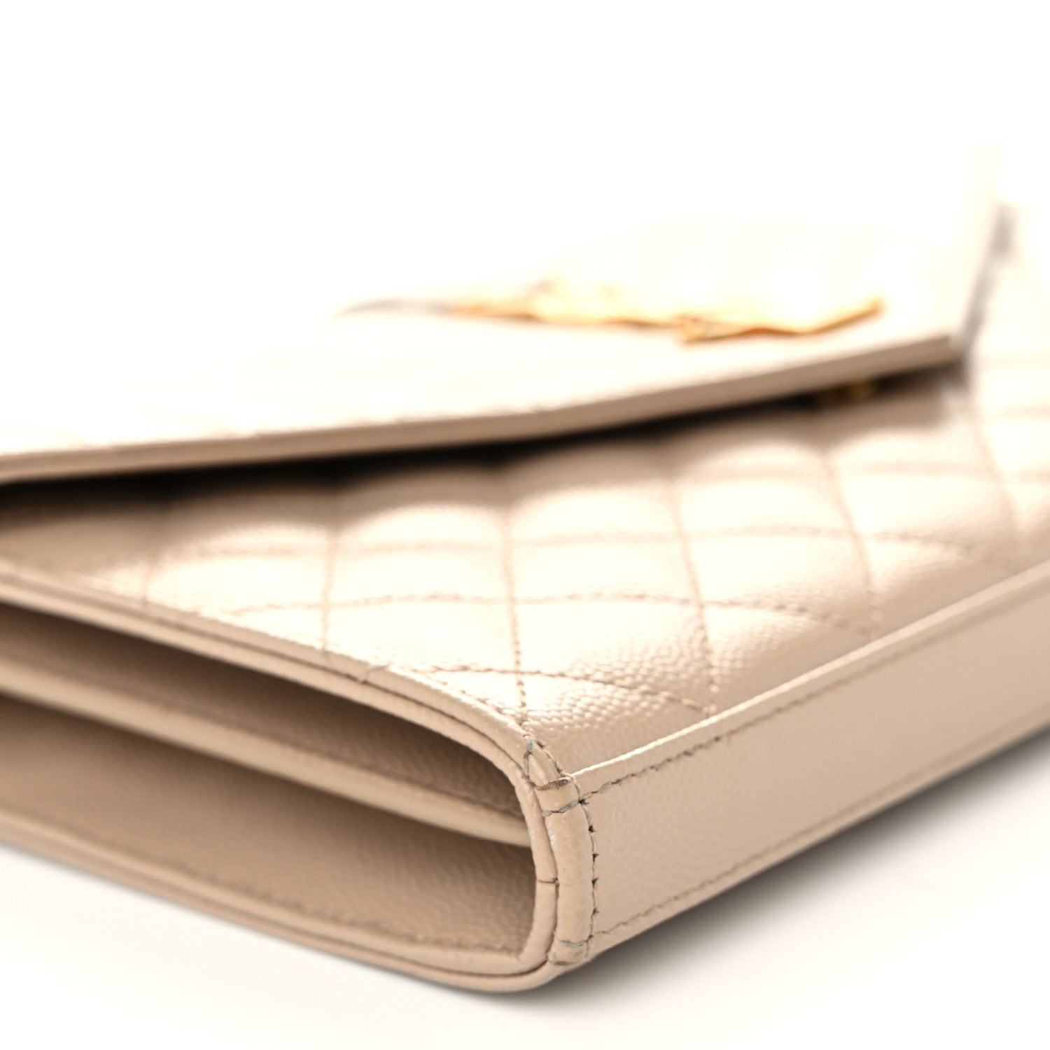 Saint Laurent Grain De Poudre Mixed Matelasse Triquilt Monogram Chain Wallet Dark Beige 9 of 11