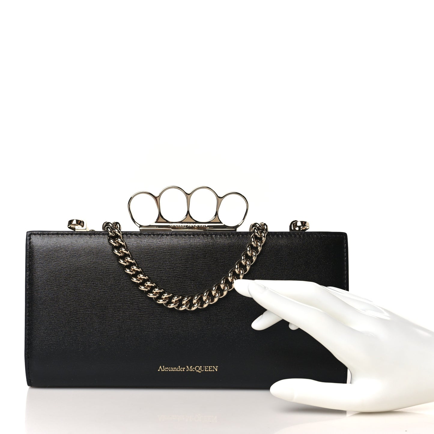 Nappa Skull Four Ring Knuckle Wallet On Chain Black
