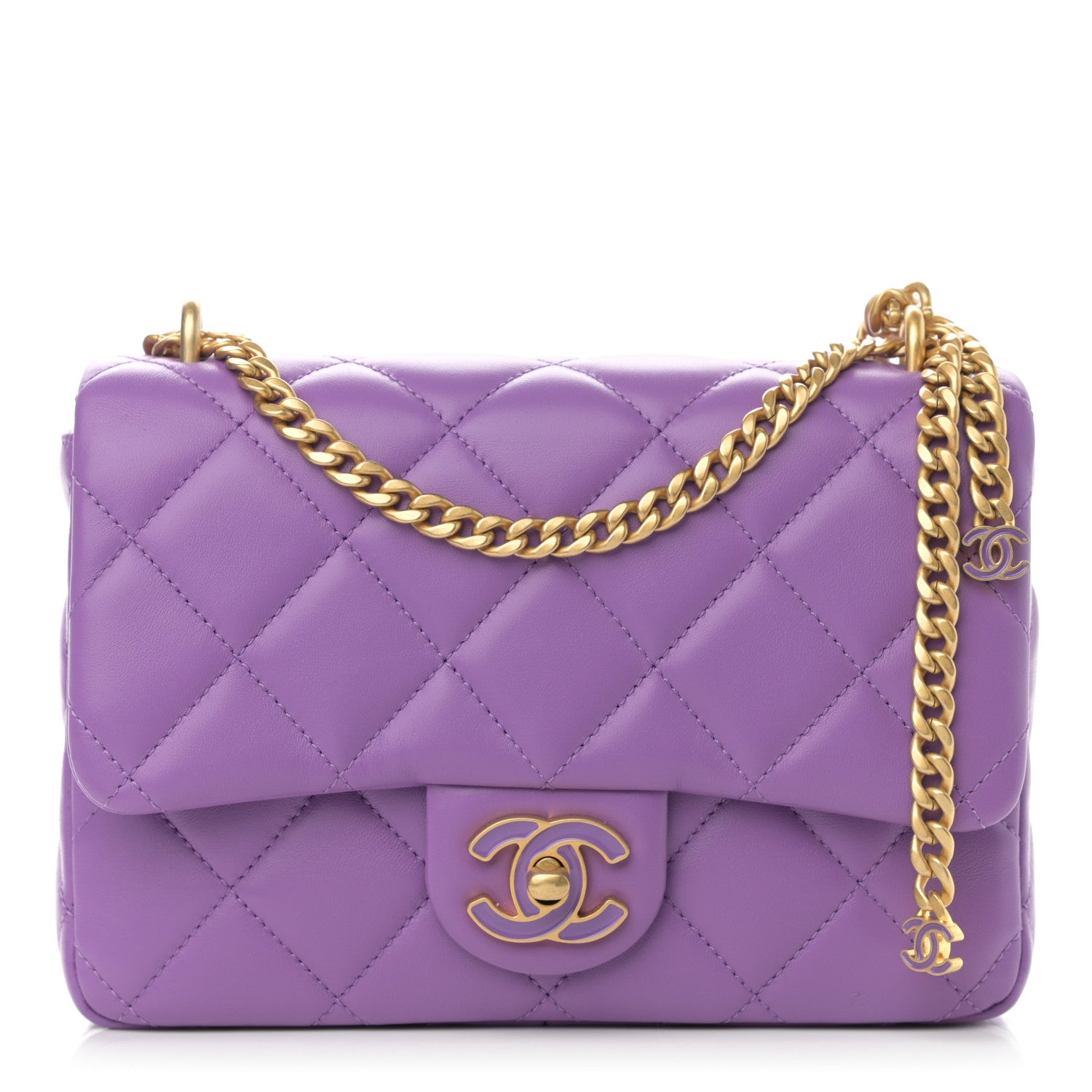 Chanel Lambskin Enamel Quilted Small Pending CC Square Flap Purple 1 of 10