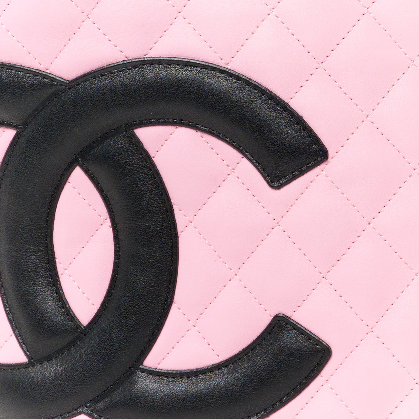 Calfskin Quilted Medium Cambon Tote Pink Black