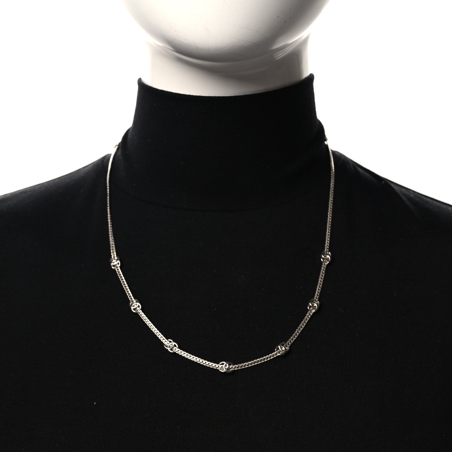 Chanel Metal CC Short Chain Necklace Silver 2 of 5