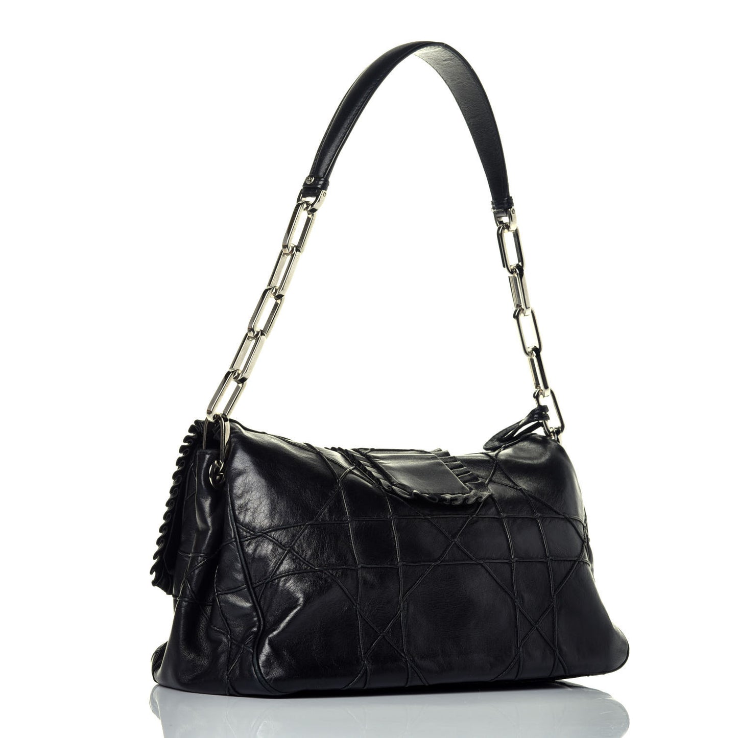 Lambskin Cannage Ruffle New Lock Flap Black
