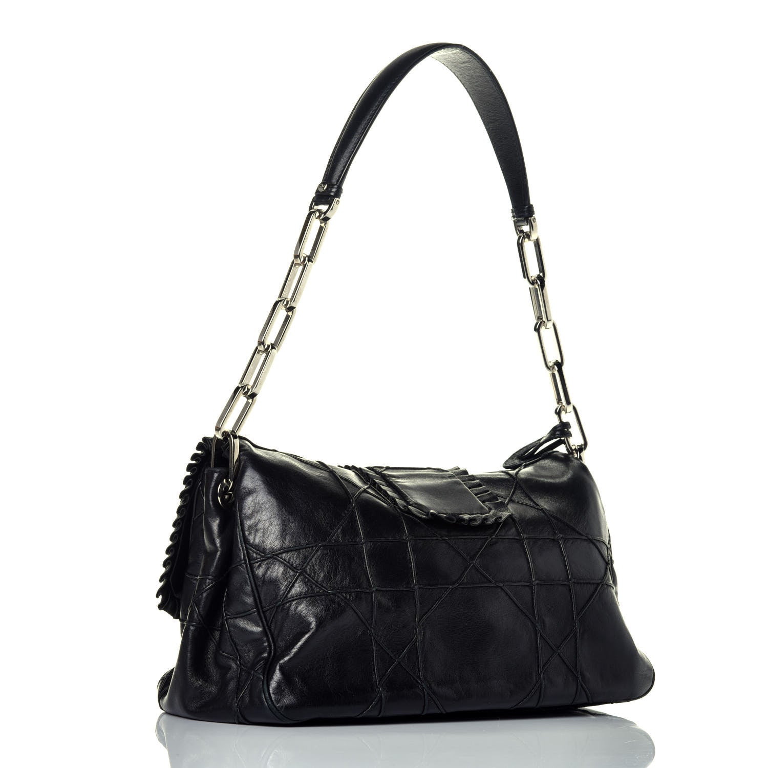 Christian Dior Lambskin Cannage Ruffle New Lock Flap Black 3 of 10
