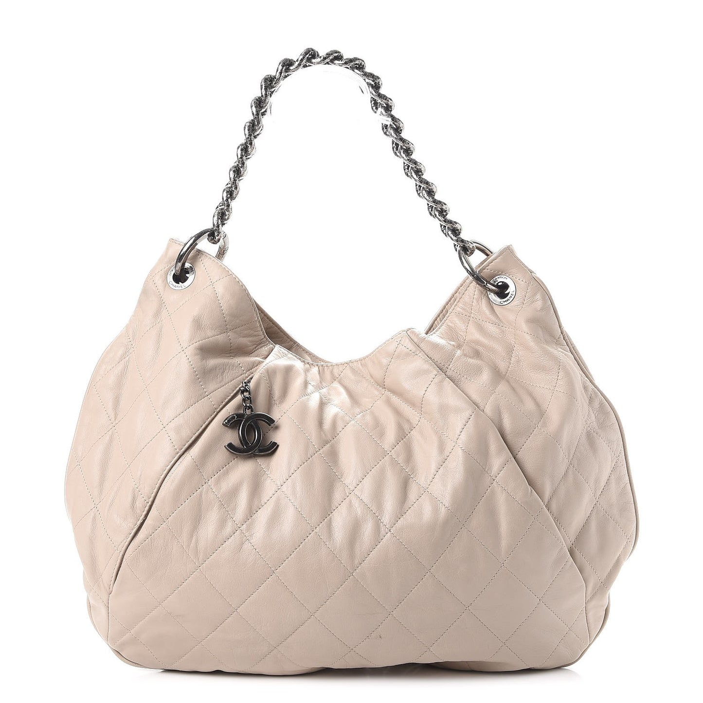 Calfskin Coco Pleats Hobo Beige