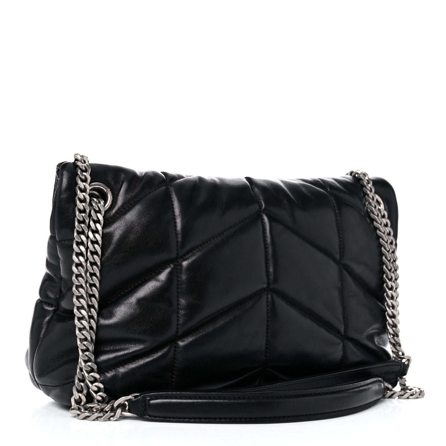 Saint Laurent Lambskin Quilted Small Loulou Puffer Monogram Chain Satchel Black 3 of 14