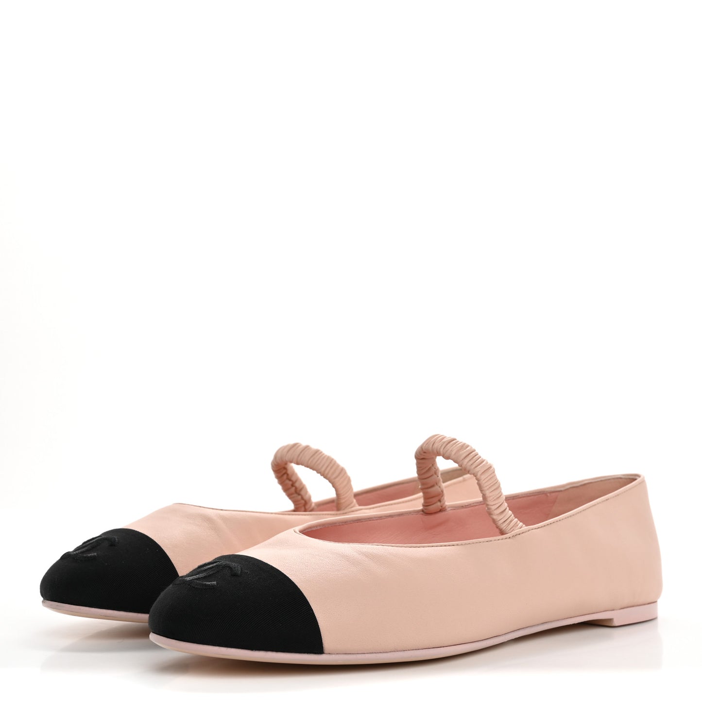 Lambskin Knit Grosgrain Cap Toe CC Ballerina Flats With Leg Warmers 39 Light Pink Black