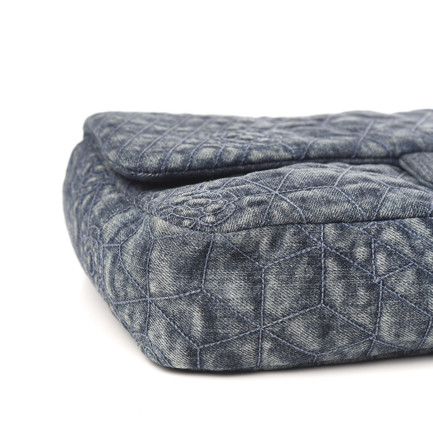 Chanel Denim Quilted Camellia Embroidered Large Flap Blue 8 of 10