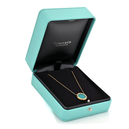 Tiffany 18K Yellow Gold Diamond Turquoise T Circle Pendant Necklace 14 of 14