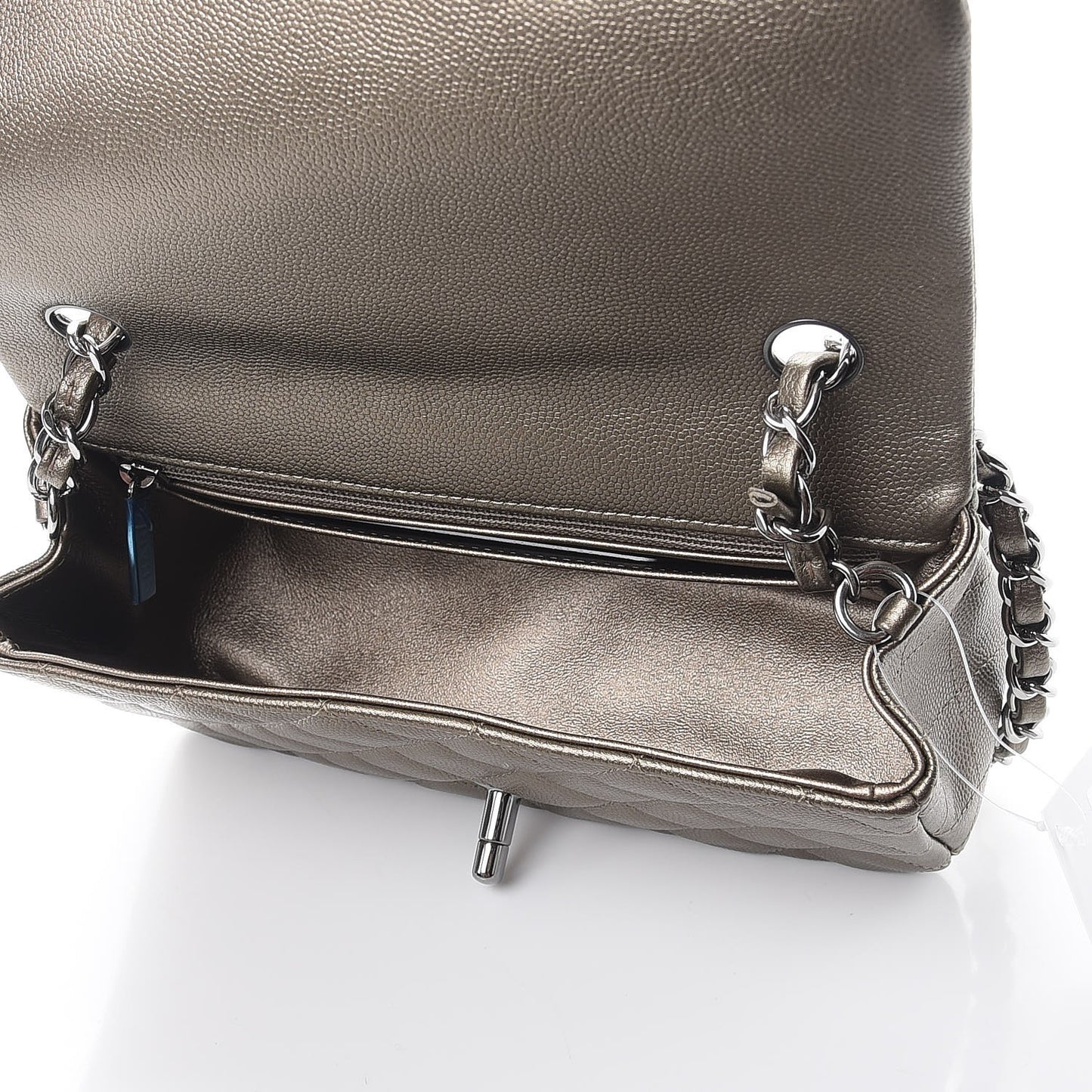 Iridescent Caviar Quilted Mini Rectangular Flap Bronze