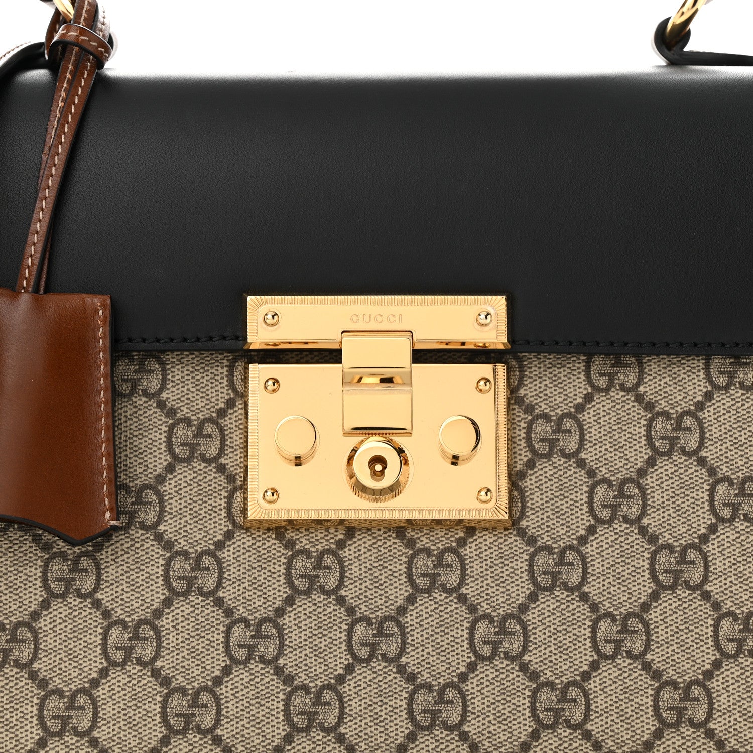Gucci GG Supreme Monogram Calfskin Small Padlock Top Handle Bag Beige Black Cuir 8 of 11