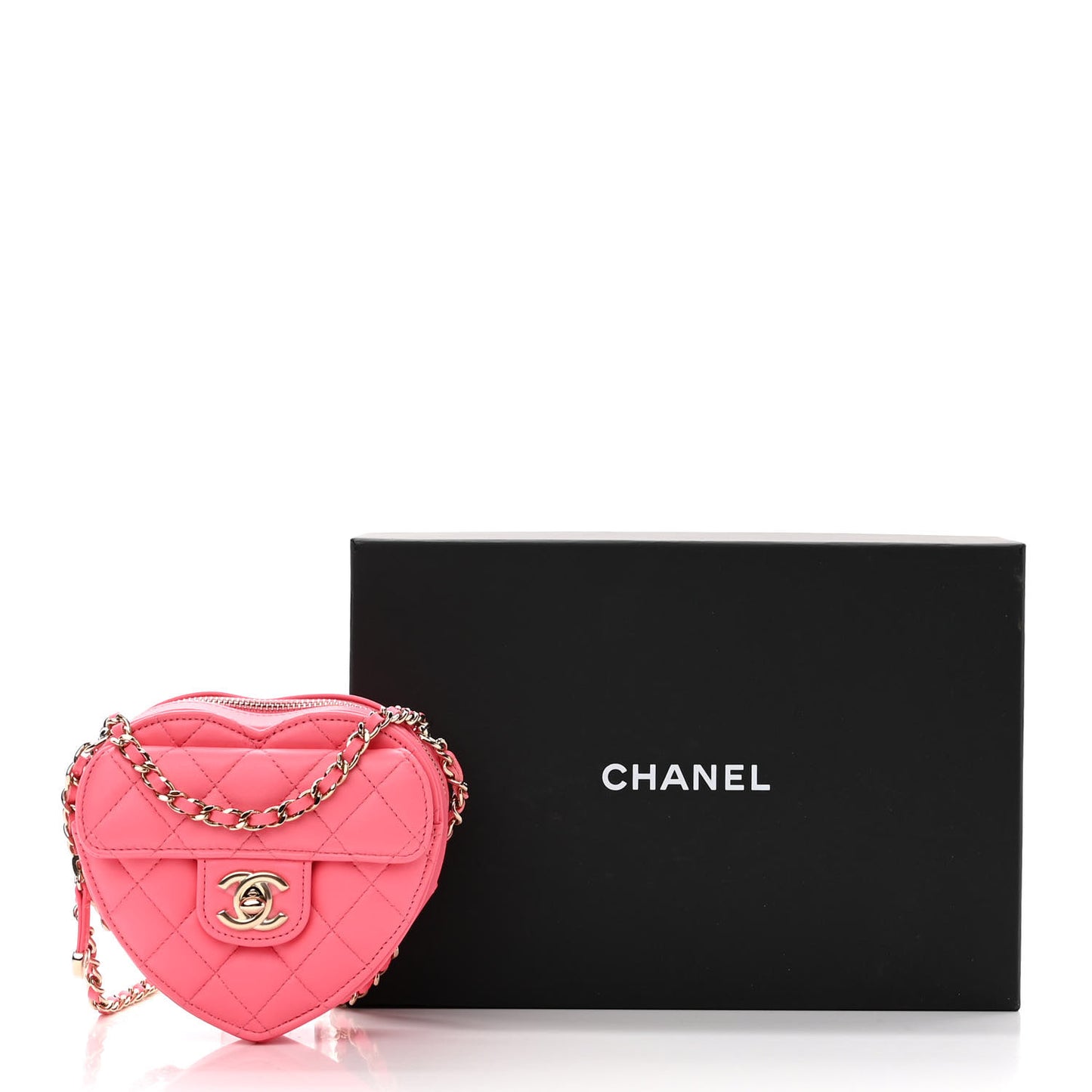Lambskin Quilted CC In Love Heart Clutch With Chain Pink