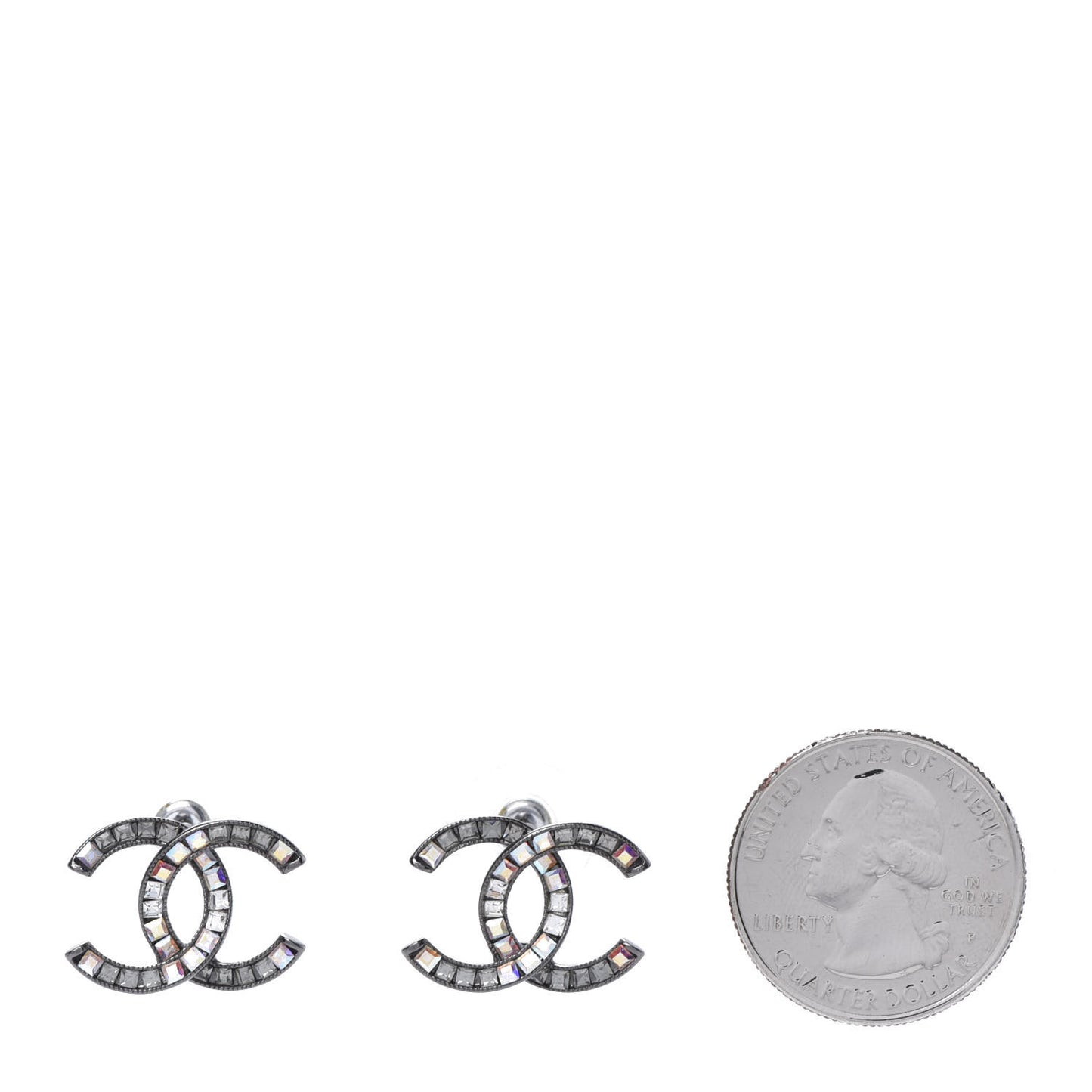 Baguette Crystal CC Earrings Silver