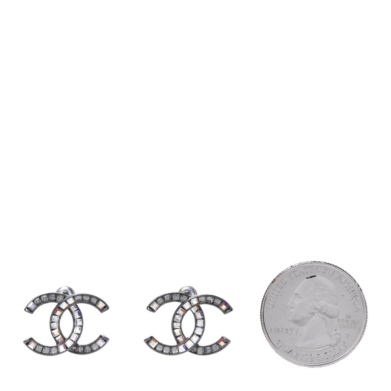 Chanel Baguette Crystal CC Earrings Silver 2 of 5