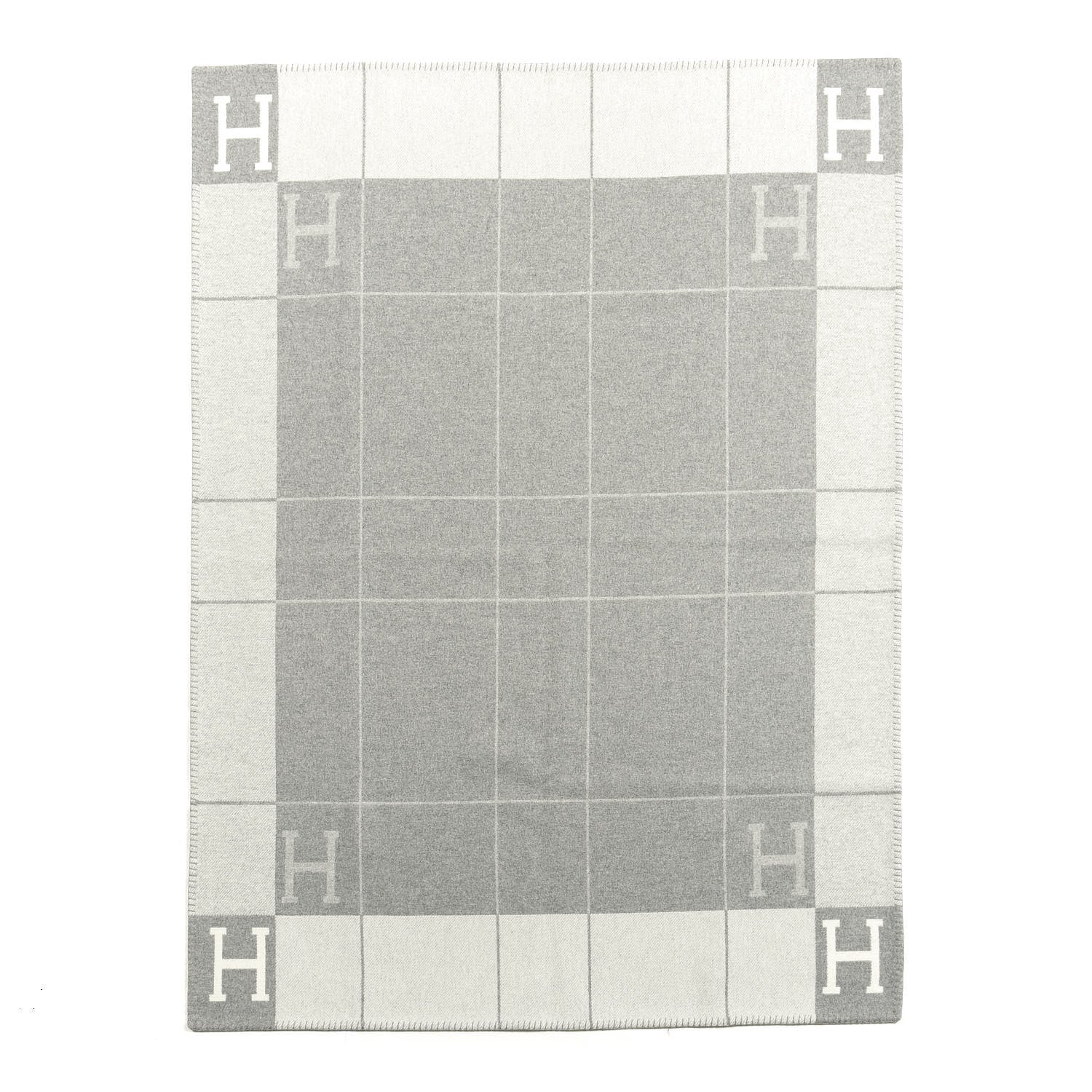 Hermes Wool Cashmere Avalon III Blanket Ecru Gris Clair 1 of 2