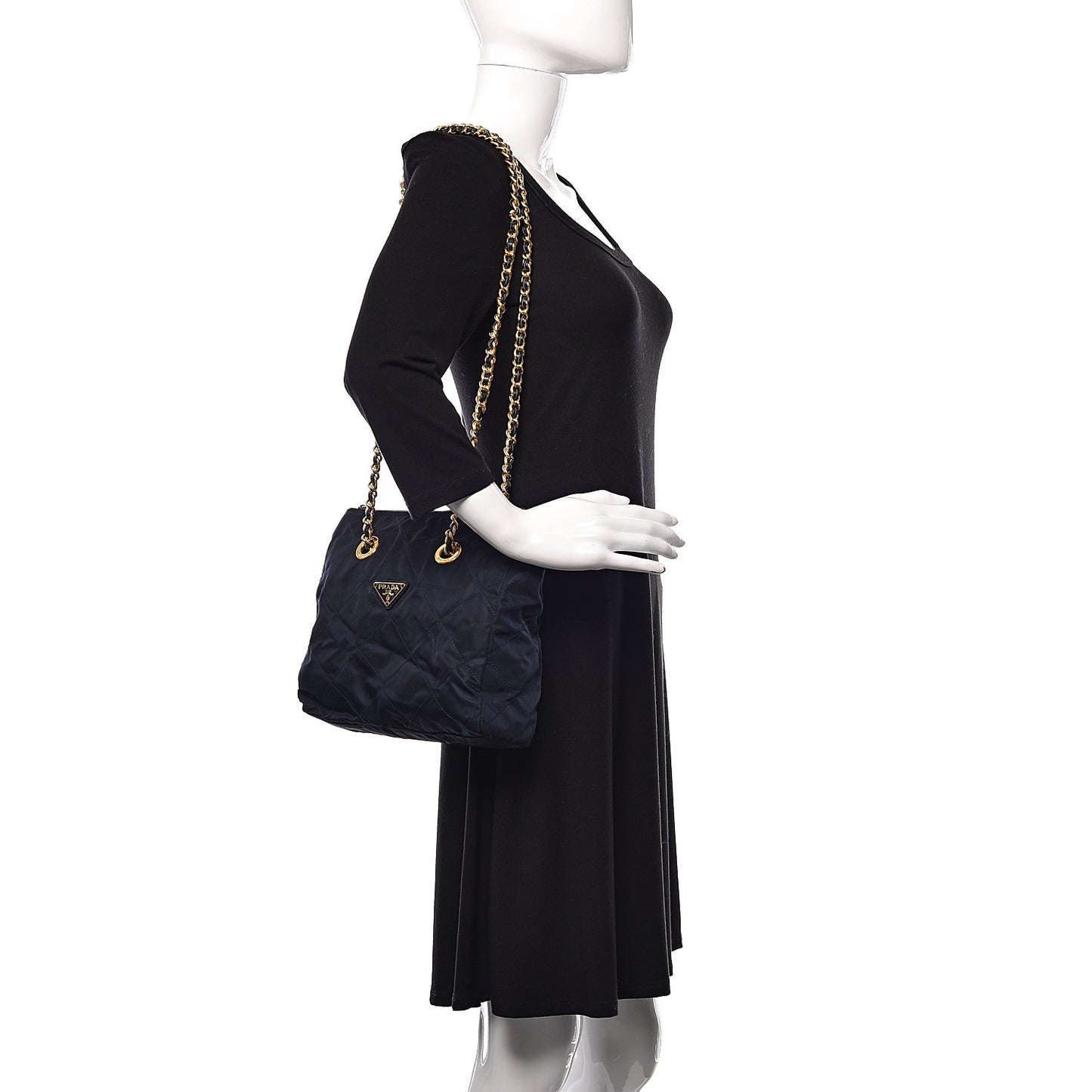 Tessuto Nylon Quilted Shoulder Bag Blue
