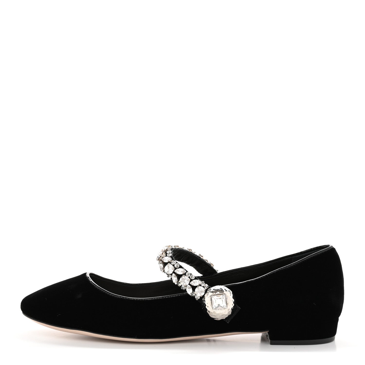 Miu Miu Velvet Crystal Mary Jane Flats 40 Black 1701876