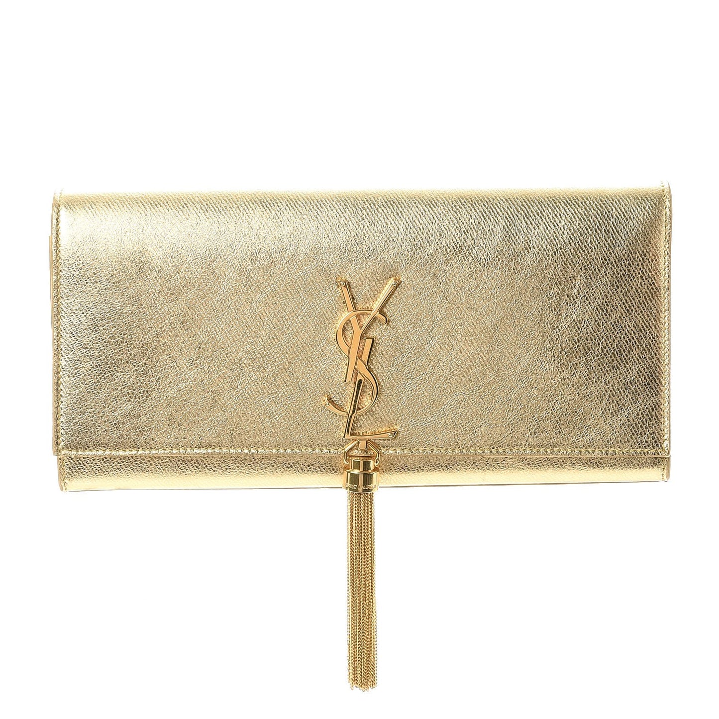 Metallic Textured Calfskin Classic Monogram Tassel Clutch Gold