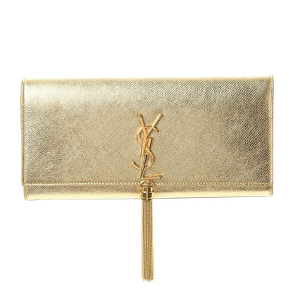 Saint Laurent Metallic Textured Calfskin Classic Monogram Tassel Clutch Gold 1 of 9