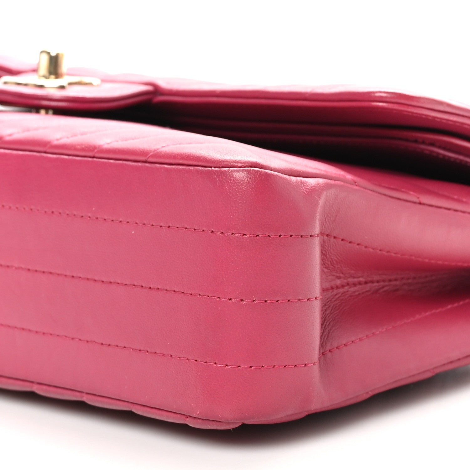 Chanel Lambskin Chevron Quilted Medium Double Flap Dark Pink 10 of 10