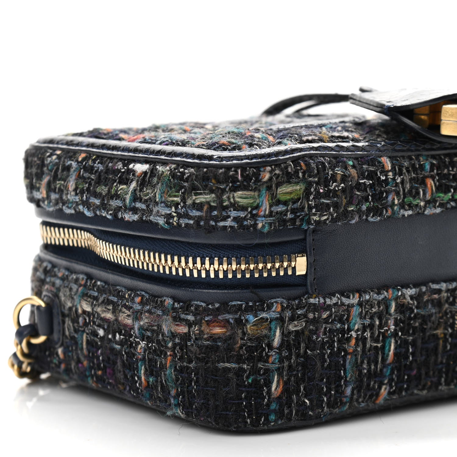 Chanel Tweed Snakeskin Quilted Small CC Filigree Vanity Case Navy Multicolor 8 of 10