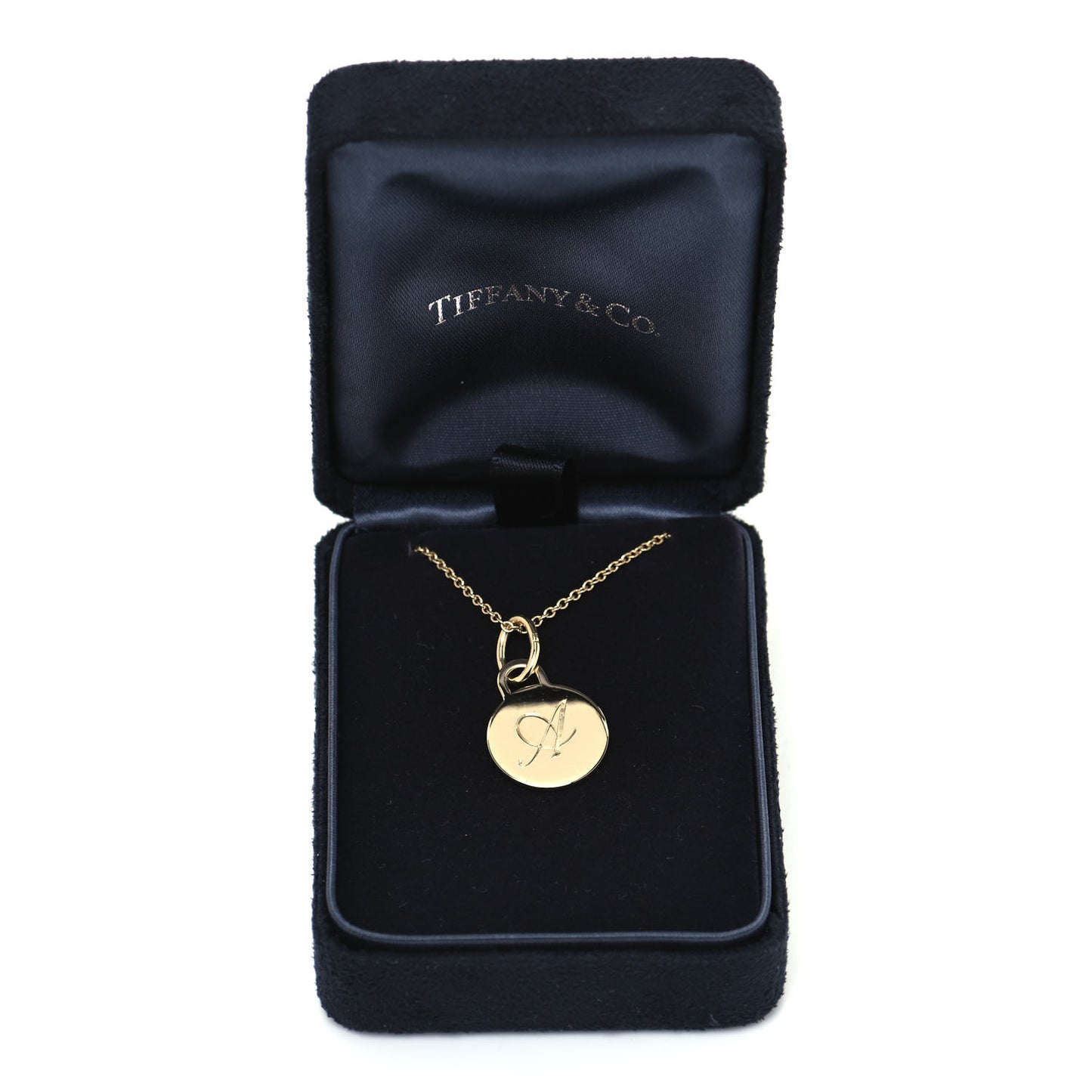18K Yellow Gold Letter A Round Tag Pendant Necklace