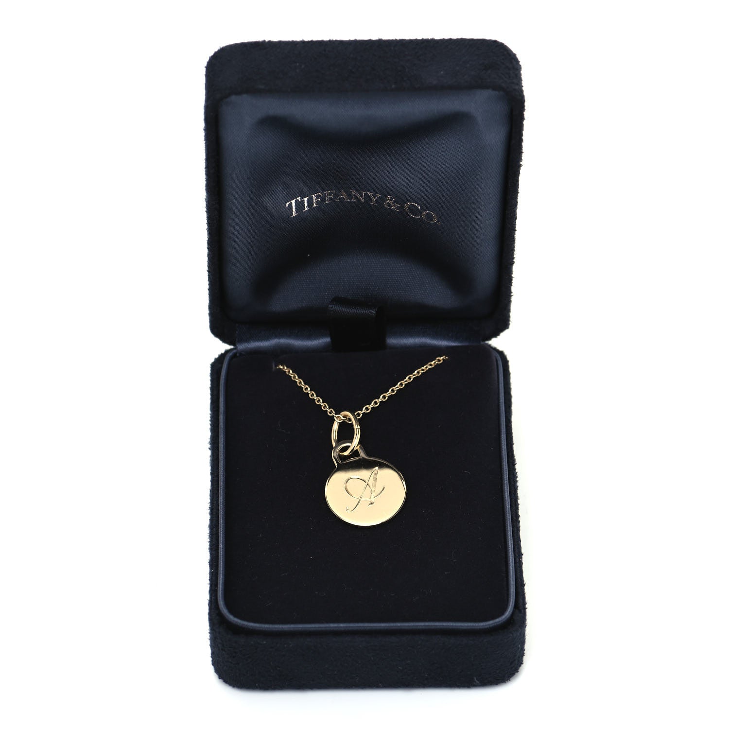 Tiffany 18K Yellow Gold Letter A Round Tag Pendant Necklace 7 of 7