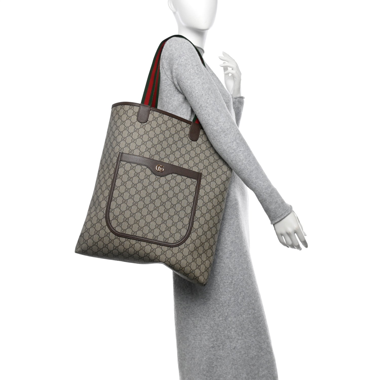 Gucci GG Supreme Monogram Web Large Ophidia Vertical  Front Pocket Shopping Tote Brown 2 of 11