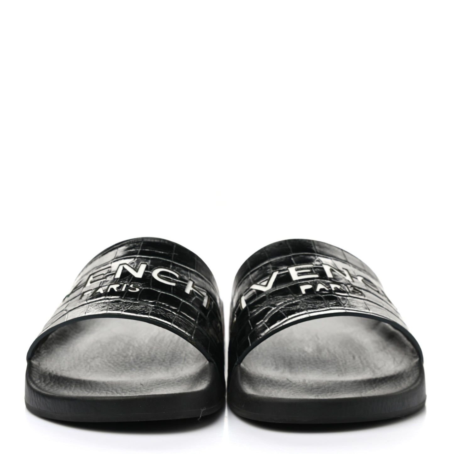 Rubber Crocodile Embossed Logo Pool Slide Sandals 37 Black