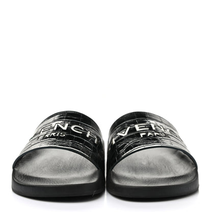 Givenchy Rubber Crocodile Embossed Logo Pool Slide Sandals 37 Black 2 of 9