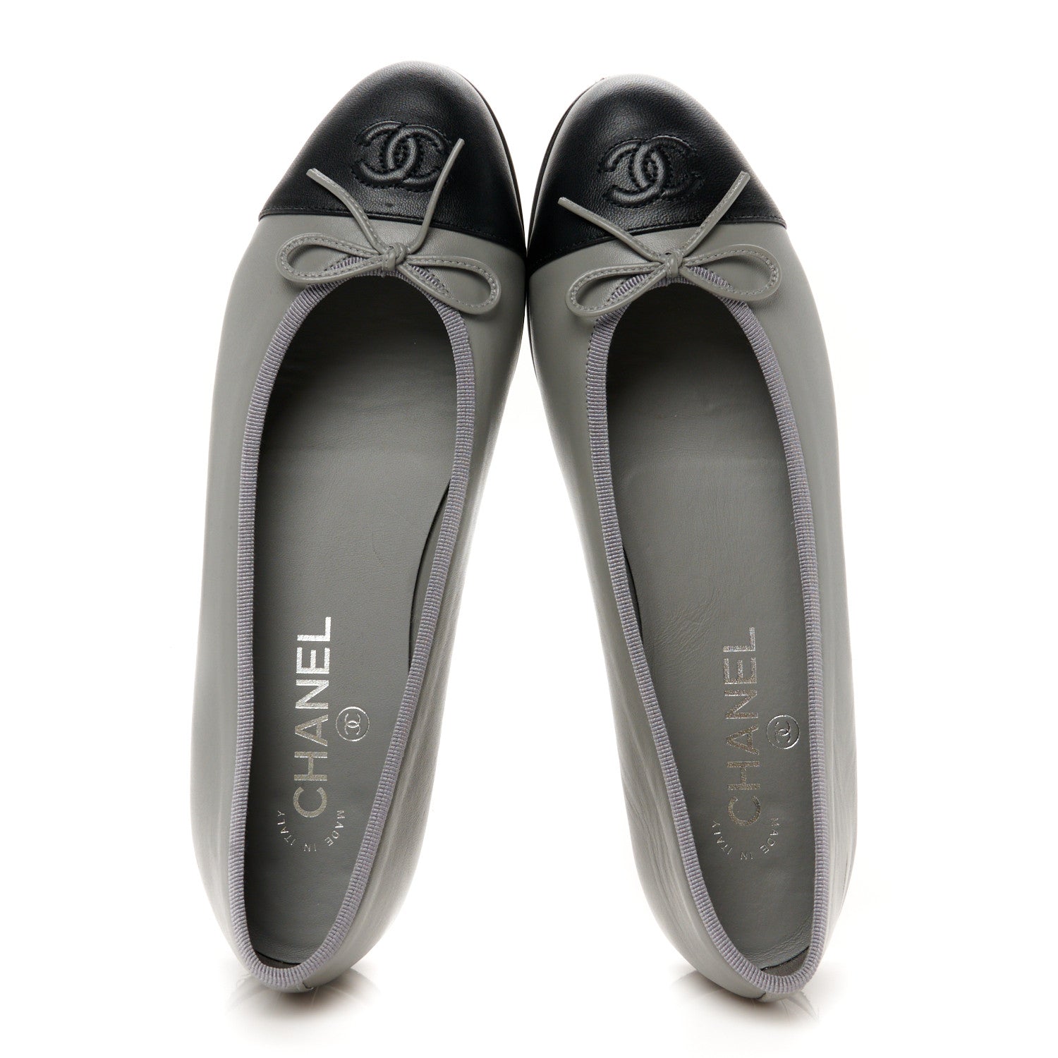 Chanel Lambskin Cap Toe CC Ballerina Flats 38.5 Grey Black 2 of 10