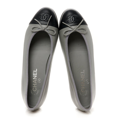 Chanel Lambskin Cap Toe CC Ballerina Flats 38.5 Grey Black 2 of 10