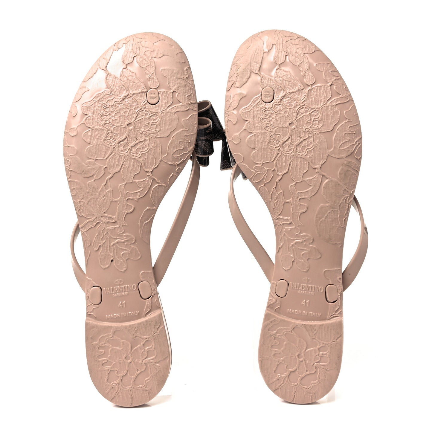 PVC Jelly Lace Print Bow Thong Sandals 41 Black Poudre