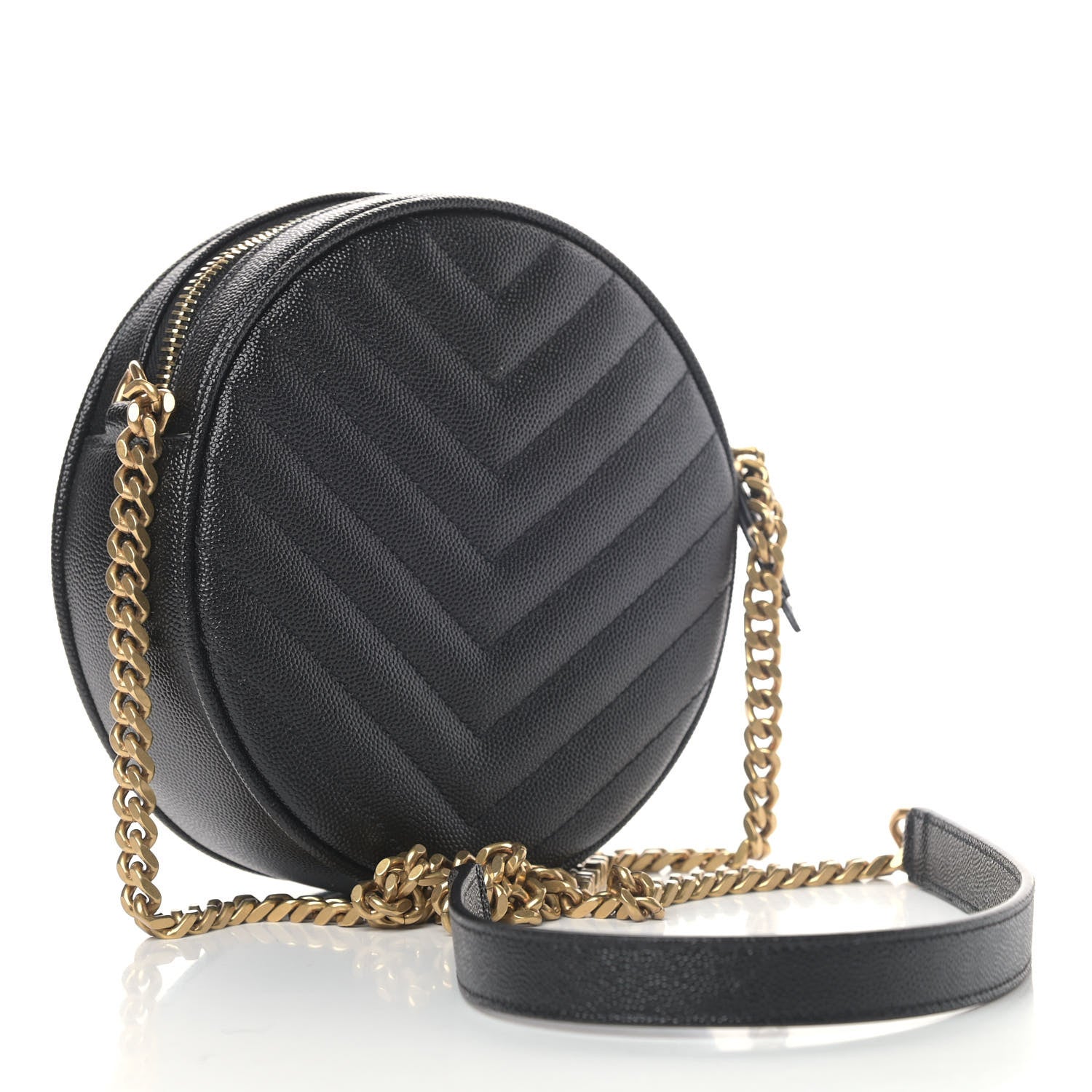 Saint Laurent Grain De Poudre Matelasse Chevron Quilted Round Vinyle Camera Bag Black 2 of 4