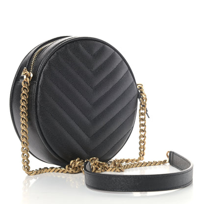 Saint Laurent Grain De Poudre Matelasse Chevron Quilted Round Vinyle Camera Bag Black 2 of 4