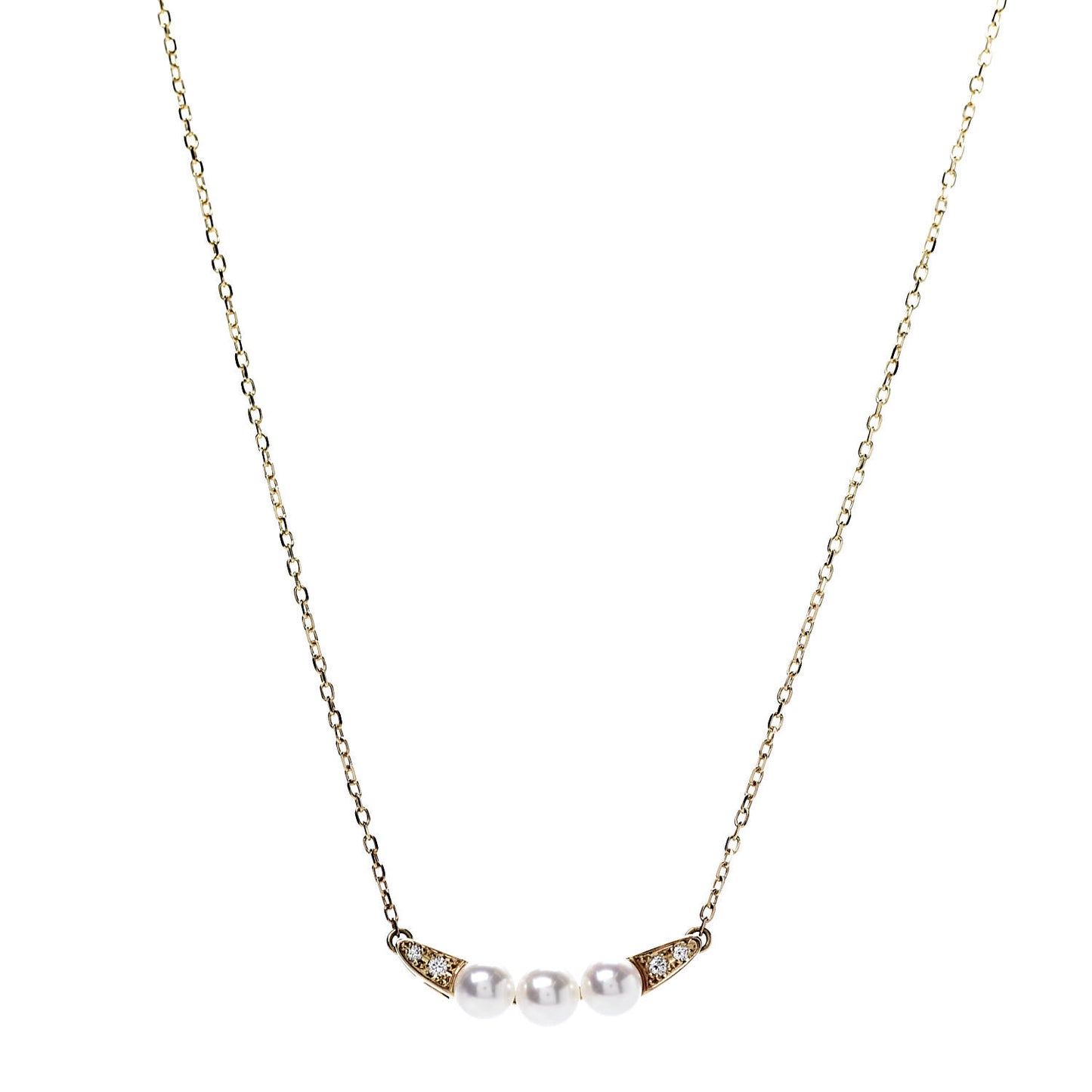 18K Yellow Gold Diamond Akoya Pearl 5mm Bar Pendant Necklace